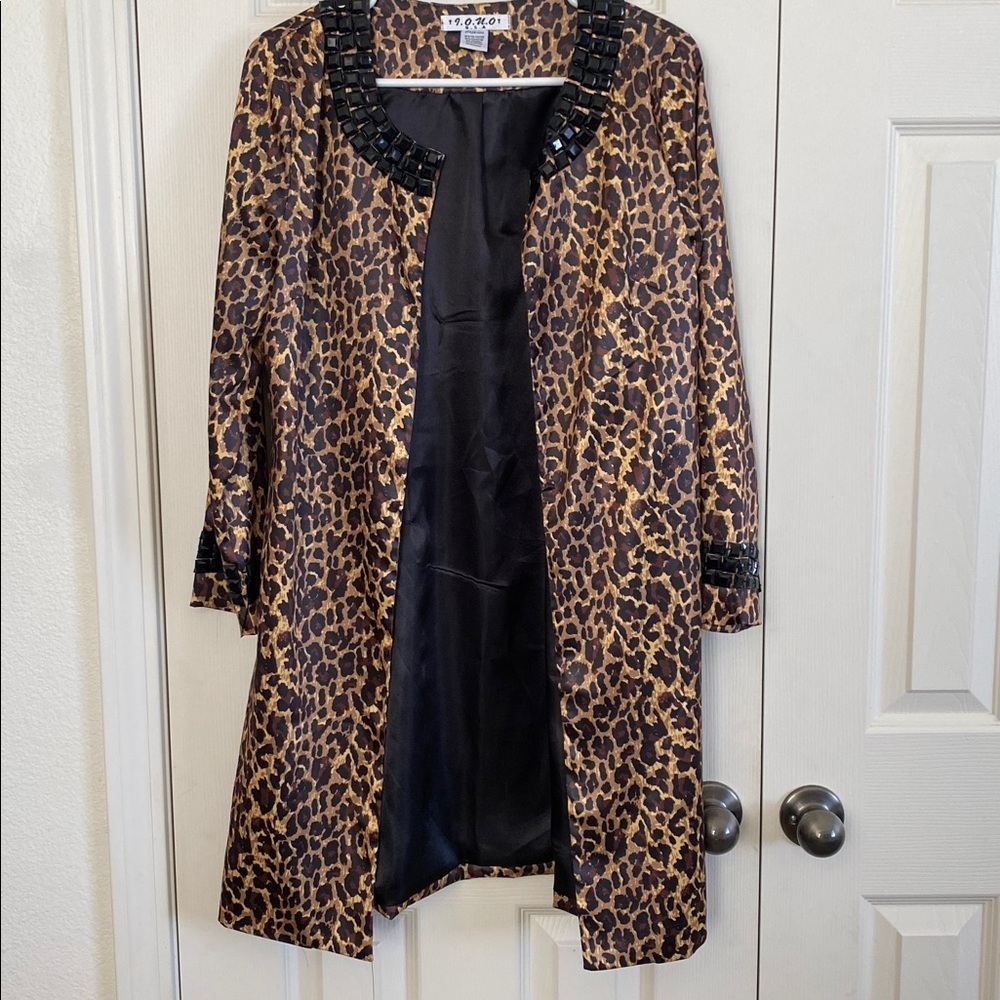 RARE Leopard Print Over Coat | Embellished Collar & Sleeves | Statement Piece